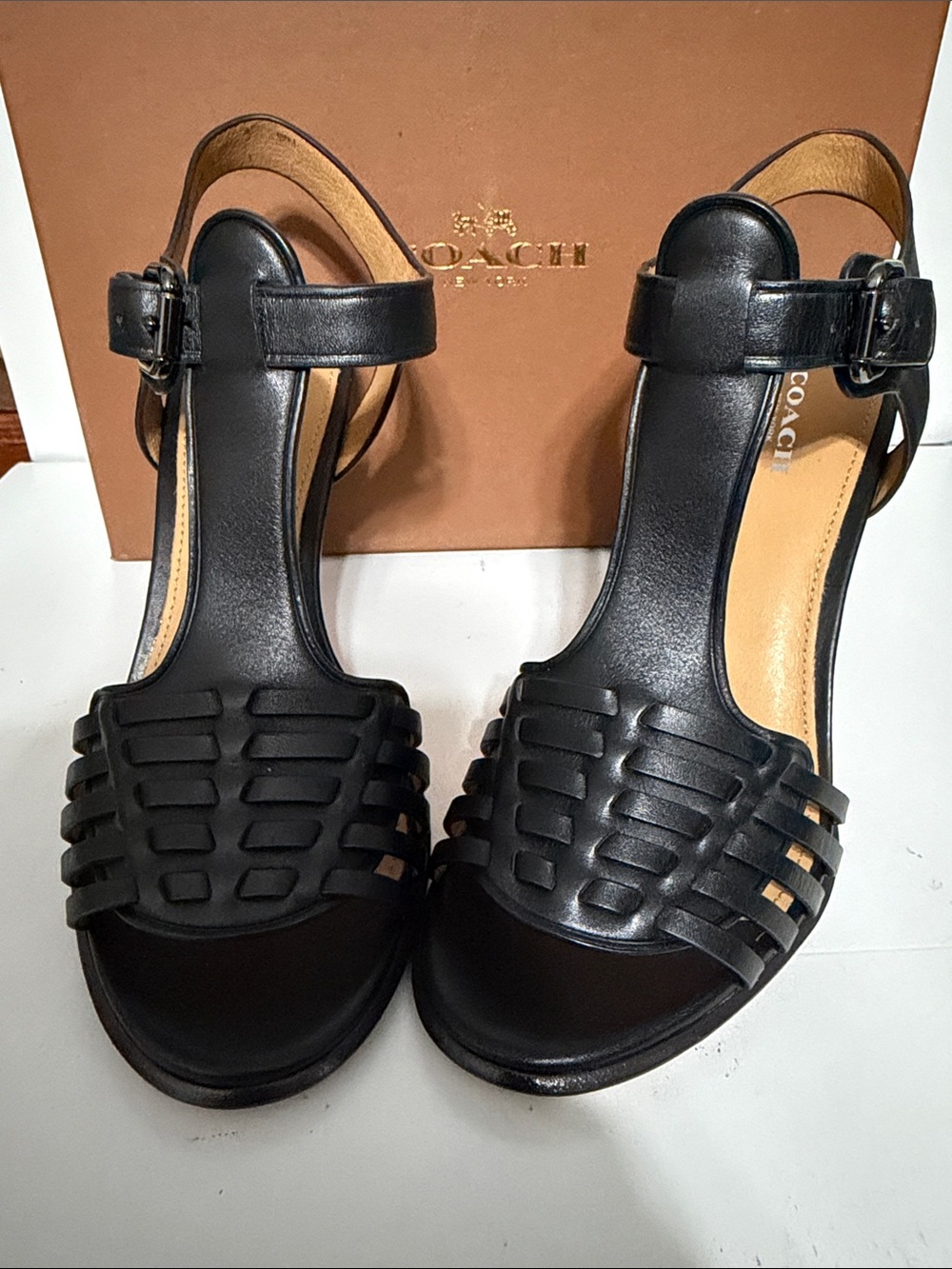 Black Women's Leather T-Strap Heels
